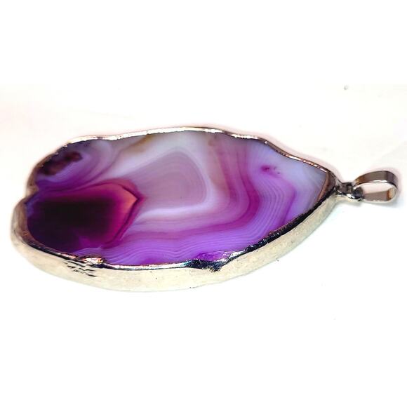 BoHo Silver Plated Banded Agate Pendant - Picture 4 of 12